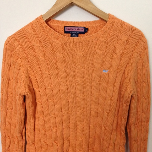 Vineyard Vines Sweaters - VINEYARD VINES Women Cotton M Cable Orange Sweater